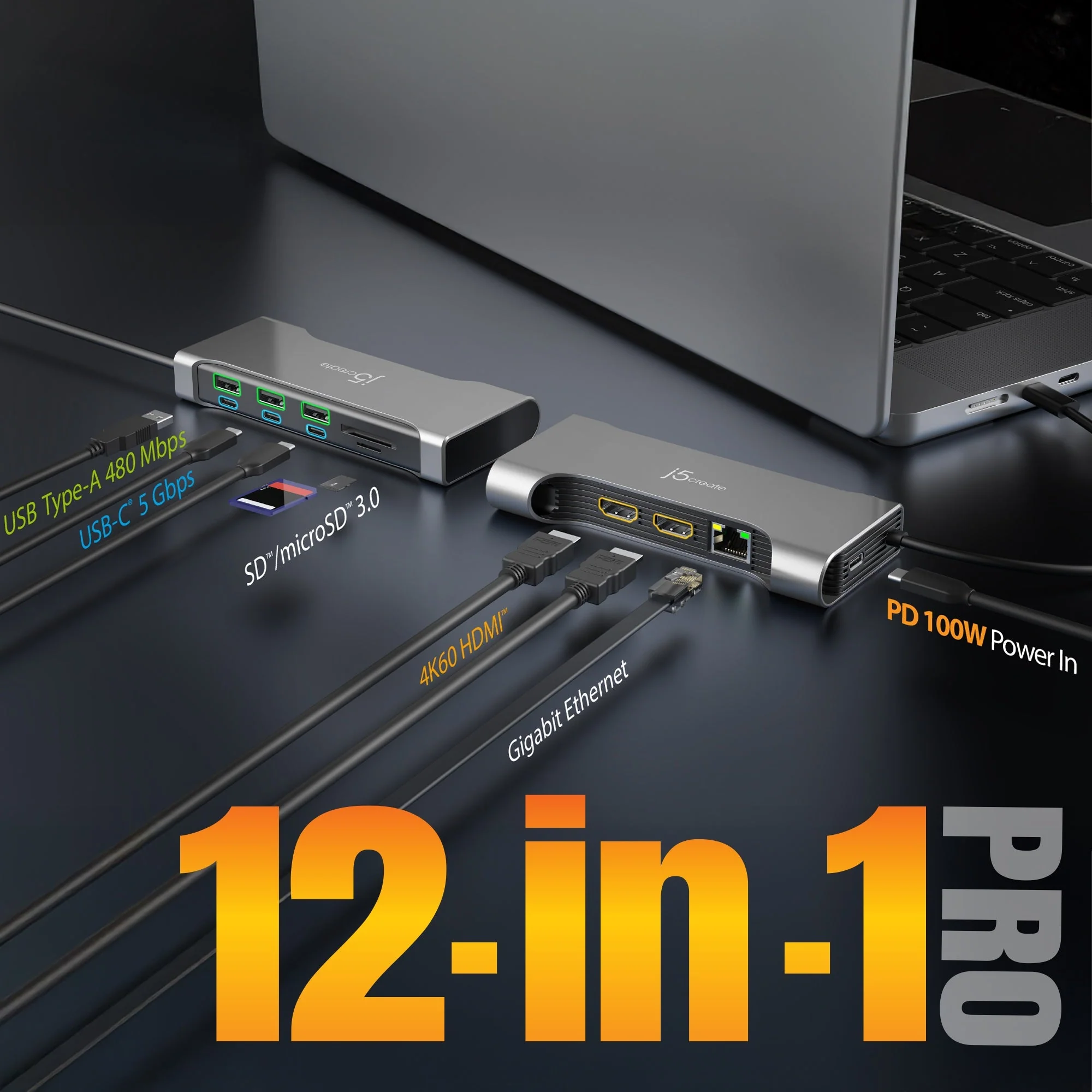 JCD367 Flexible Ports USB-C® Dual 4K60 HDMI™ Hub - Pro 12-in-1 - Image 6