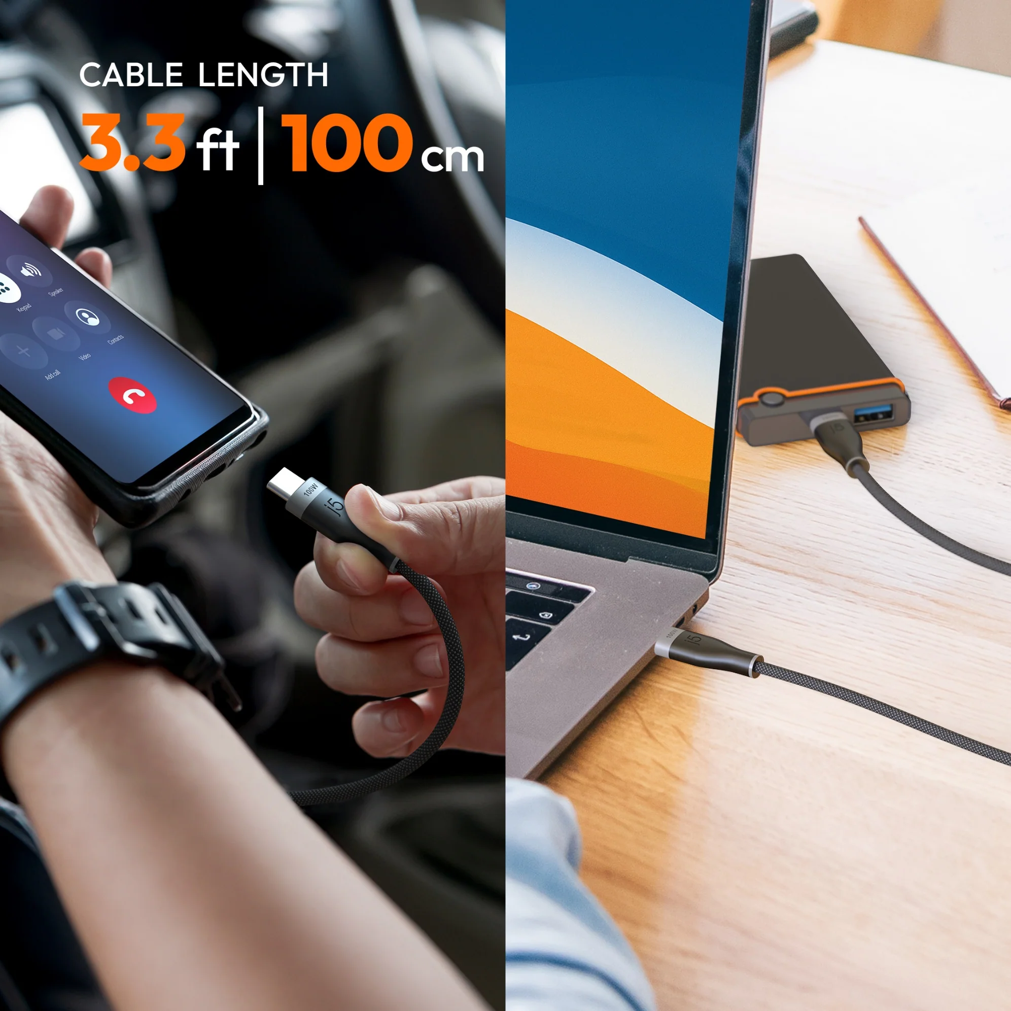 JUCX20L10 USB-C® 100W Ultra Soft Double-Braided Fast Charging Cable 3.3 FT - Image 9