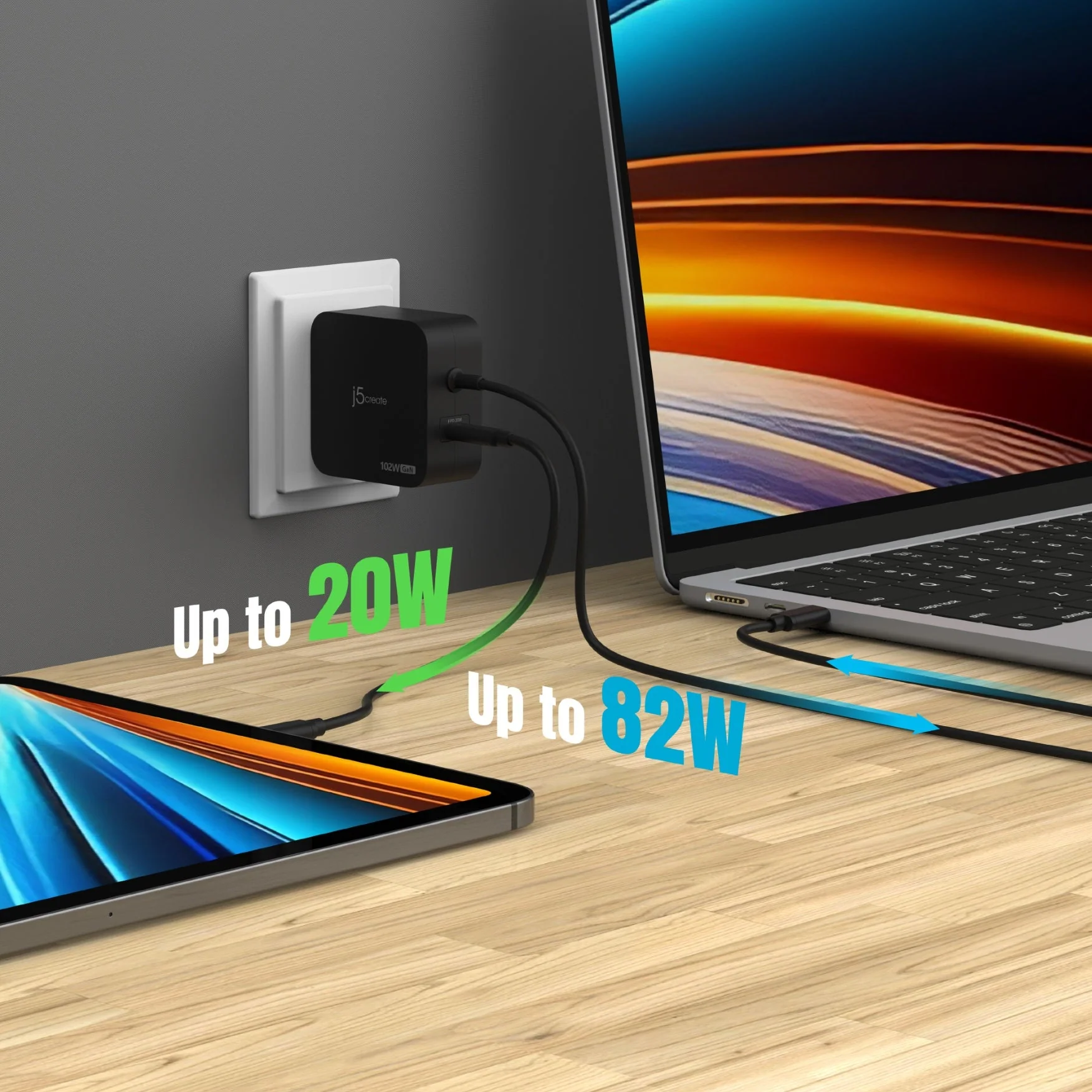 JUP25102V 102W GaN PD USB-C® 2-Port Charger with Changeable AC Plugs - Image 8