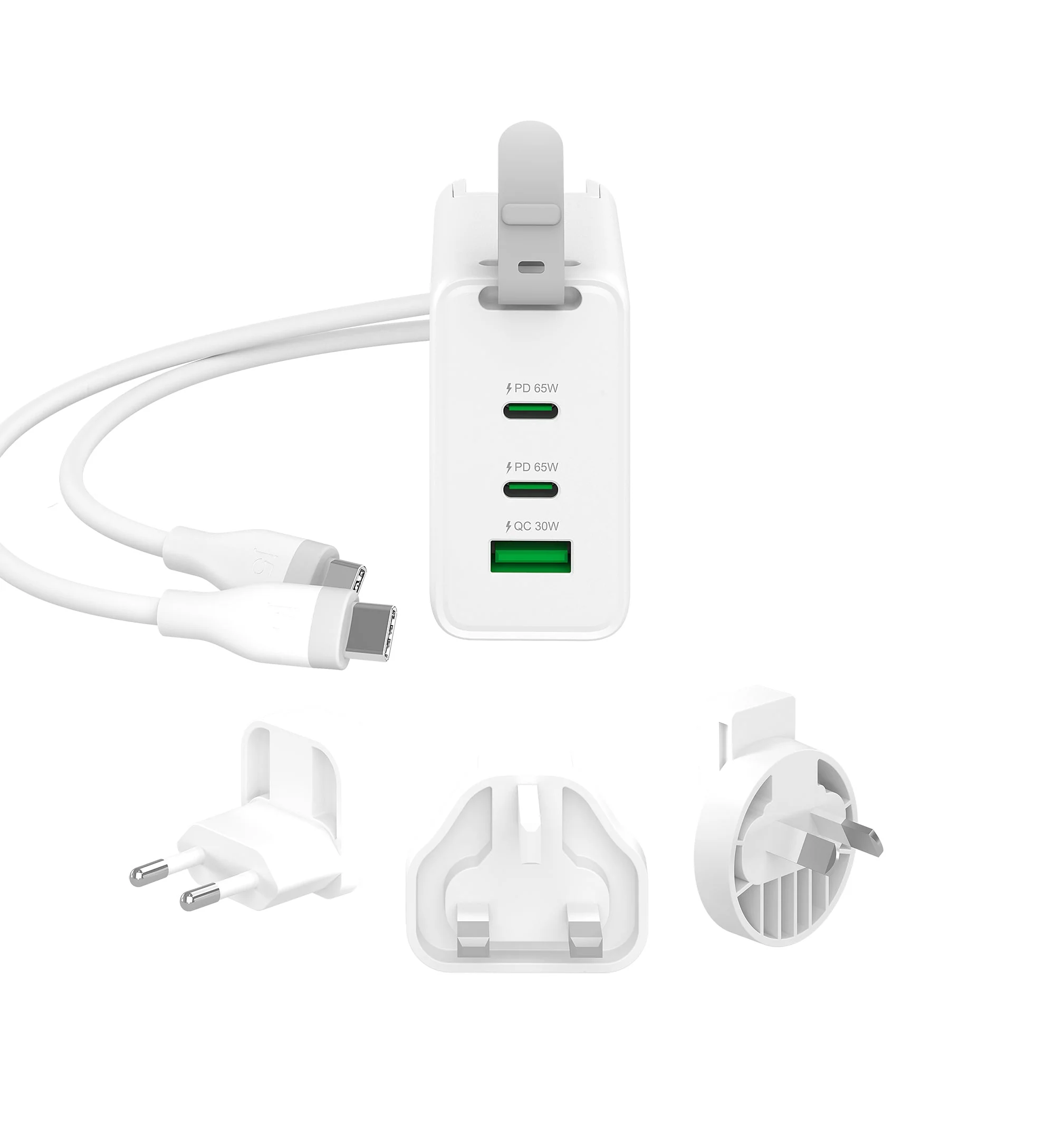 JUP3565CV 65W GaN USB-C® 3-Port Travel Charger with changeable AC plugs and USB-C® cable - Image 6