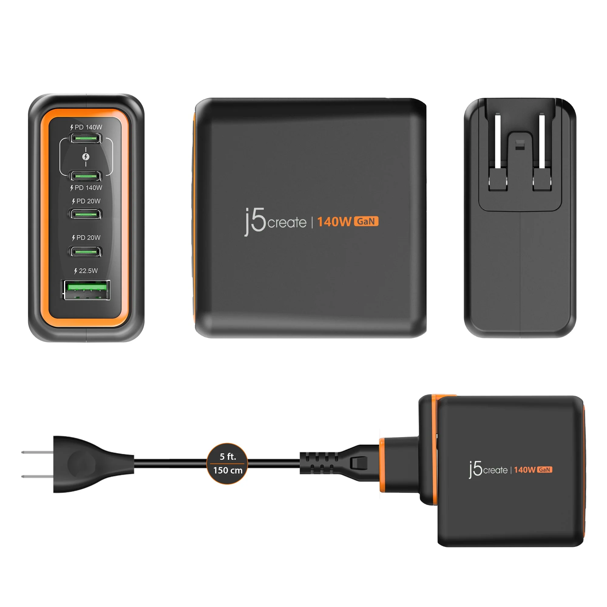 JUP57140 140W GaN PD3.1 USB-C® 5-Port Charger - Image 3