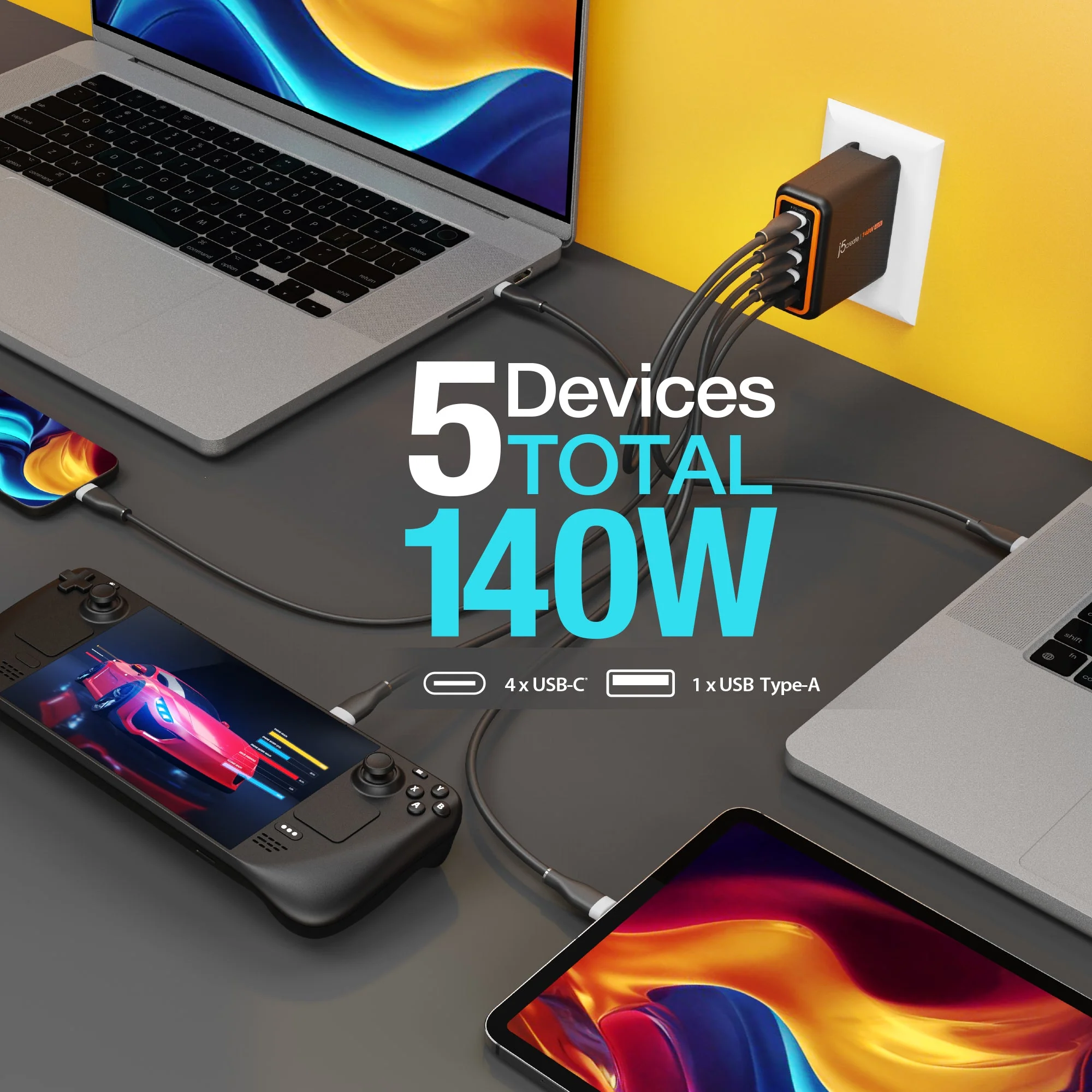 JUP57140 140W GaN PD3.1 USB-C® 5-Port Charger - Image 5